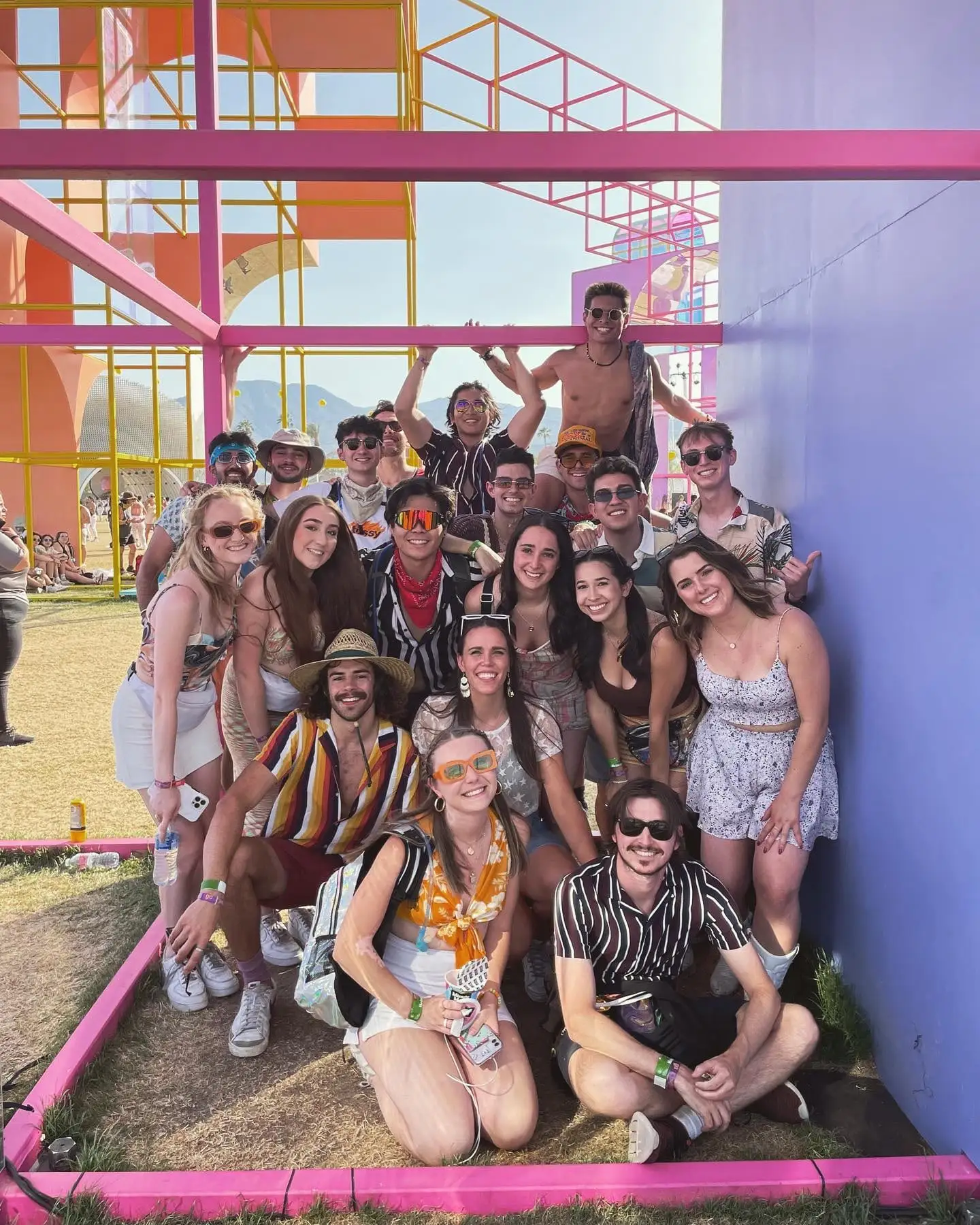 big festival group, colorful backdrop
