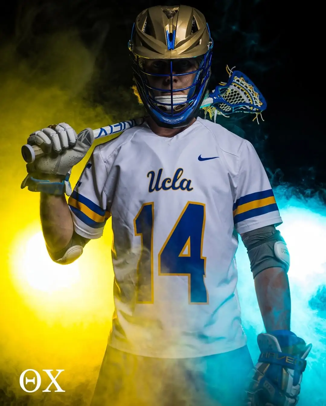 dramatic UCLA lacrosse smoke portrait